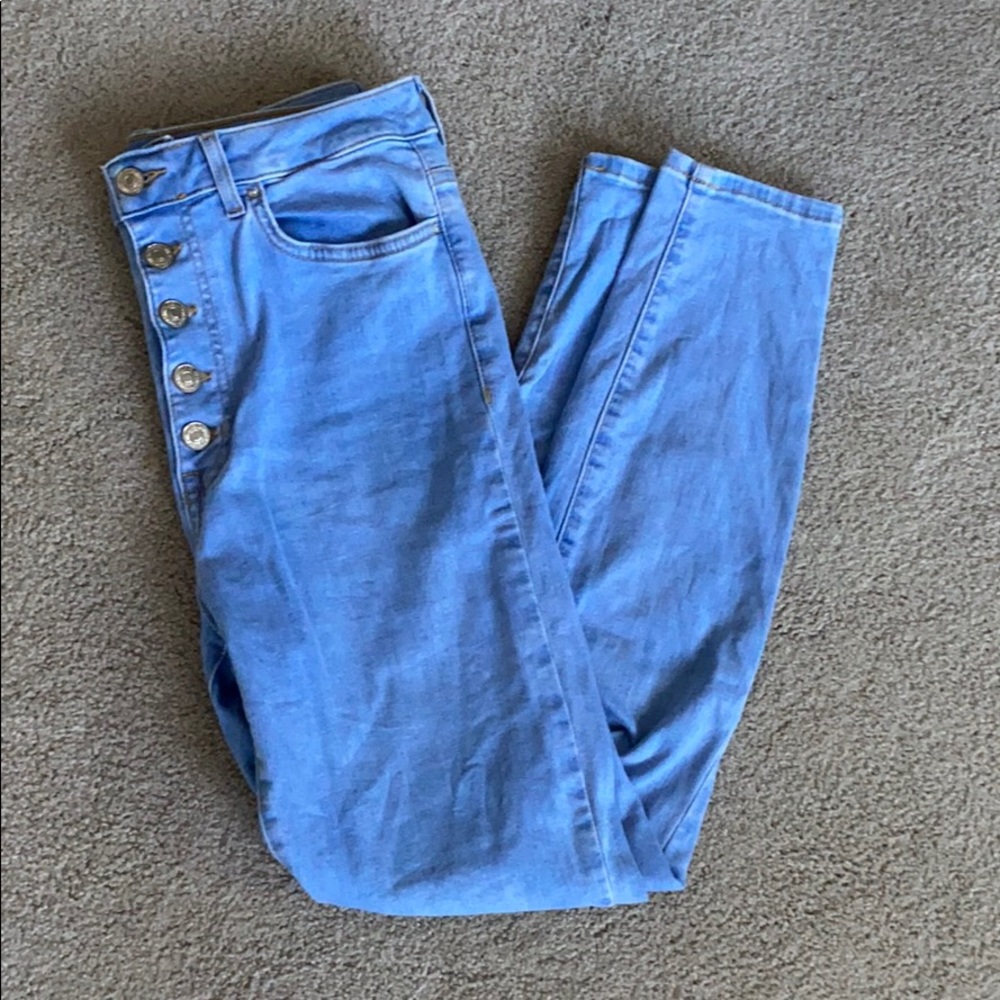 High rise light blue skinny jeans